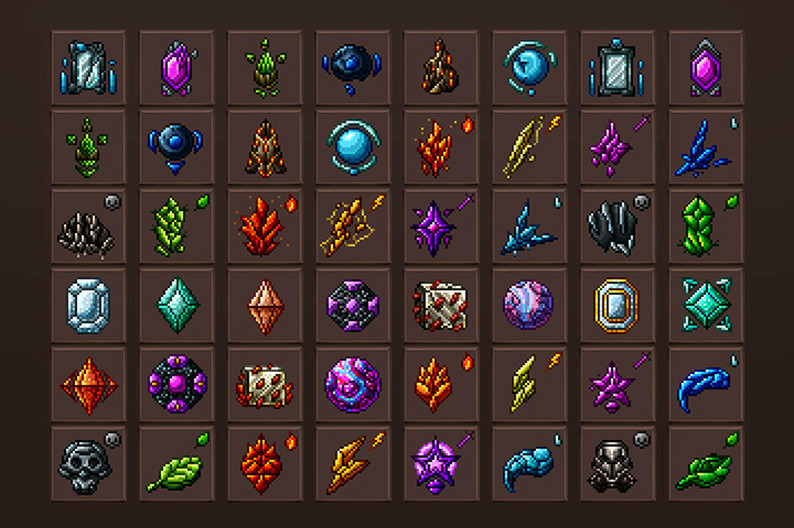 Magic Gems Icons Pixel Art Pack by Free Game Assets (GUI, Sprite, Tilesets)