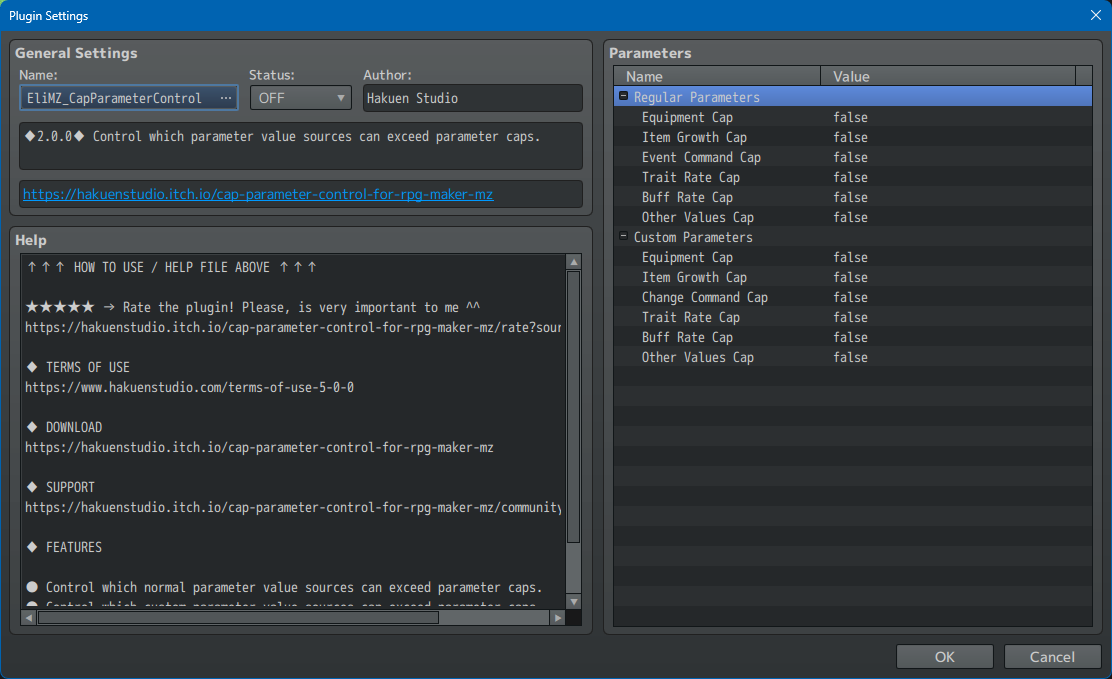 Screenshot 2 for Hakuen Studio Cap Parameter Control for RPG Maker MZ