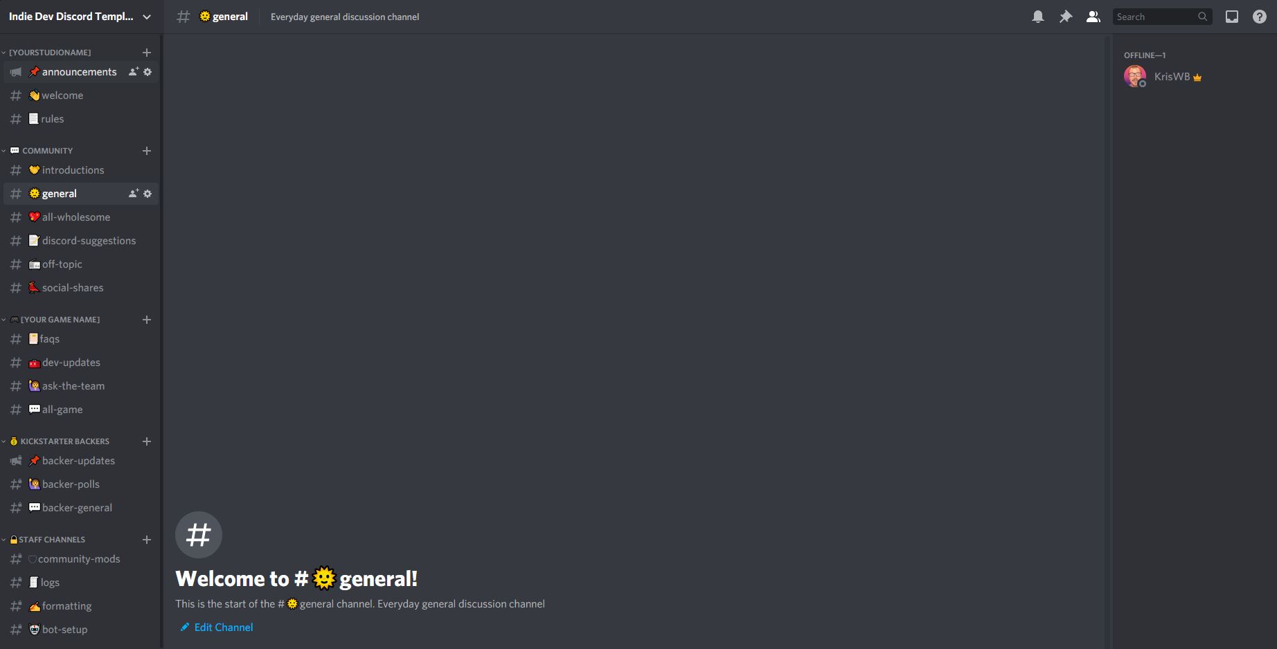 Indie Game Discord Server Template by KrisWB