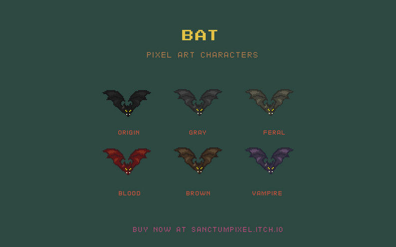 Bat Pixel Art Character by sanctumpixel