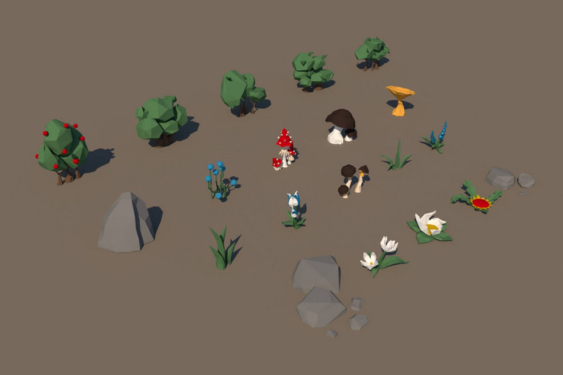Free Shrubs Flowers and Mushrooms 3D Low Poly Pack by Free Game Assets ...