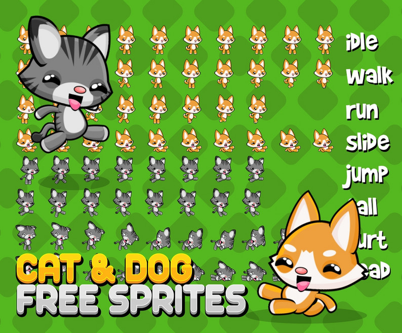 Free Cat and Dog Sprites by pzUH