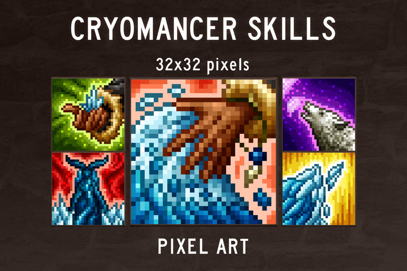 48 Cryomancer Skill Icons Pixel Art by Free Game Assets (GUI, Sprite ...