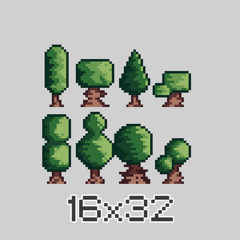 Free 48x48 Pixel Art trees + 16x32 trees by Graph Script Dev