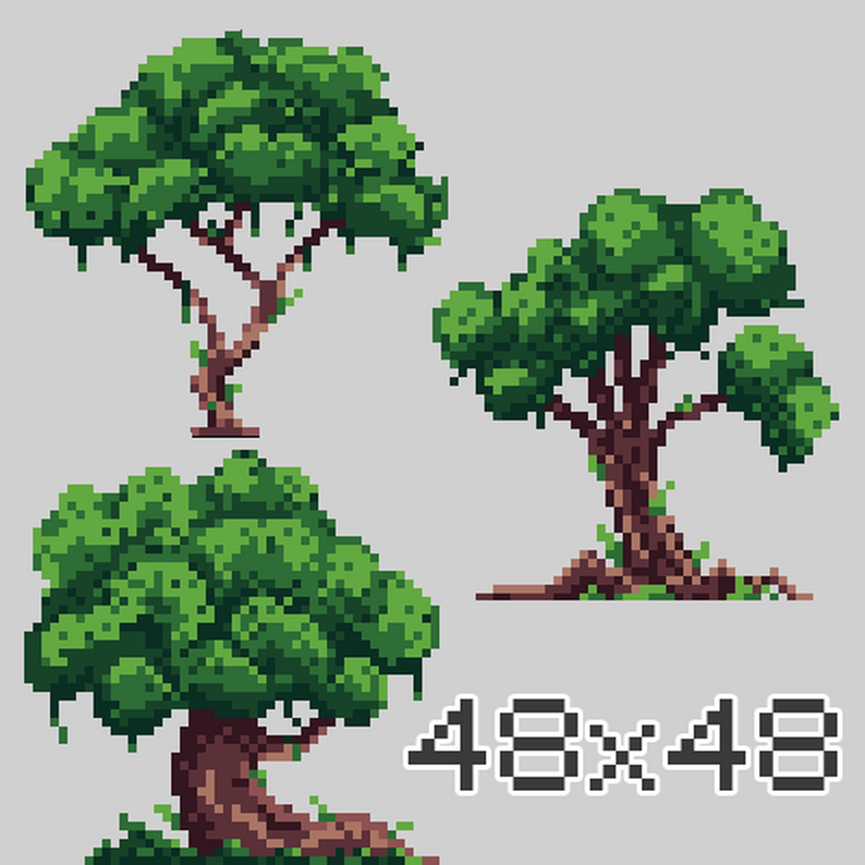 Free 48x48 Pixel Art trees + 16x32 trees by Graph Script Dev