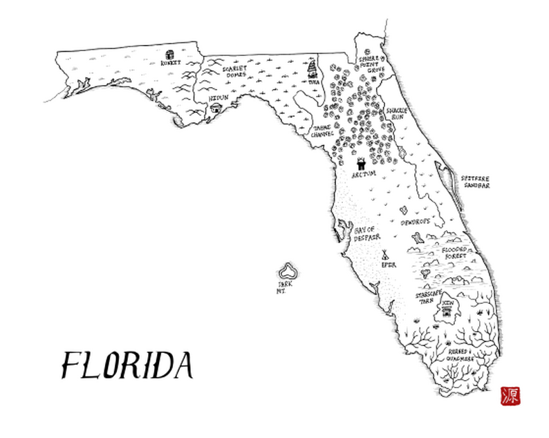 Florida as a fantasy map by Alda Yuan