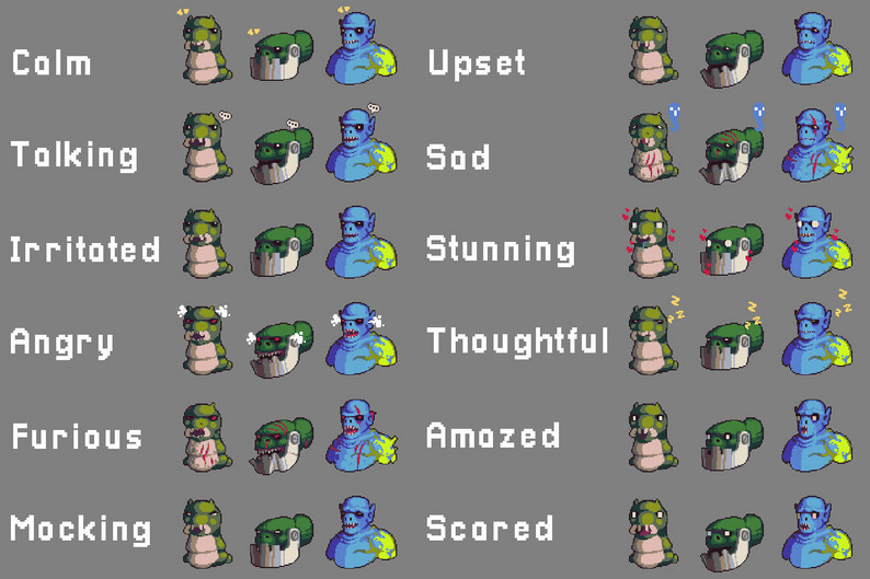 Monster Portraits with Emotions Pixel Art by Free Game Assets (GUI ...