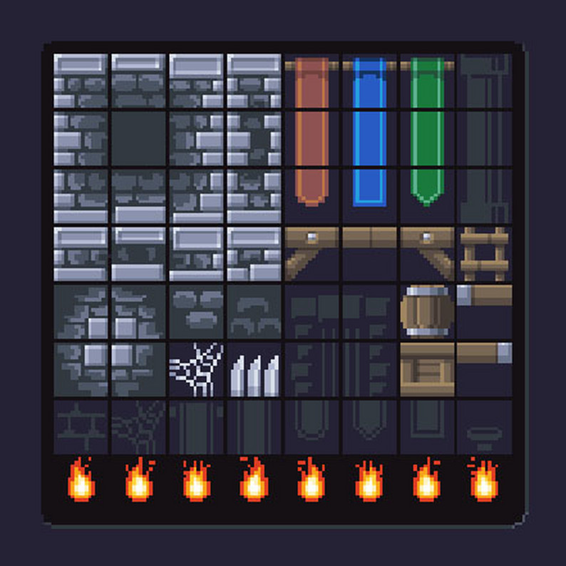 16x16 DUNGEON Tileset By Genewheel