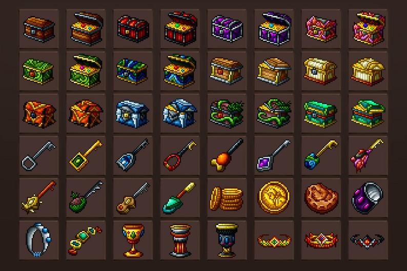 48 Chest And Treasure Pixel Art Icons By Free Game Assets Gui Sprite 7114