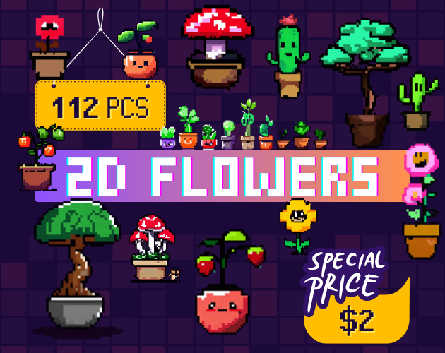 112 Flowers in Pots - 2D Game Assets