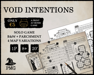 Void Intentions   - A solo dungeon-crawling tabletop print-at-home game on a single sheet with cards. Take on the role of a 'hero'. 