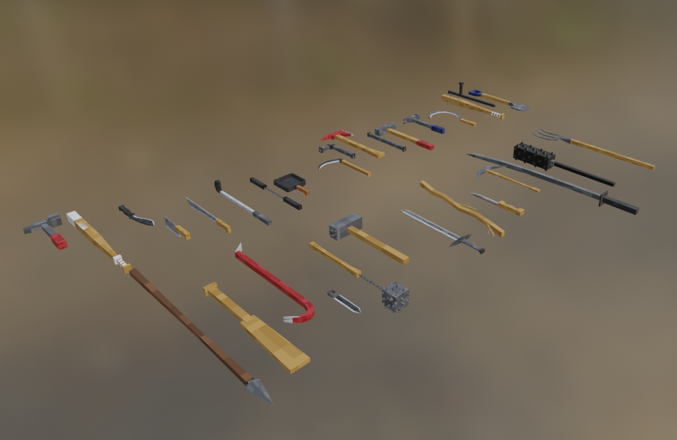 Weapon Melee Pack 3D Model  PSX - LowPoly