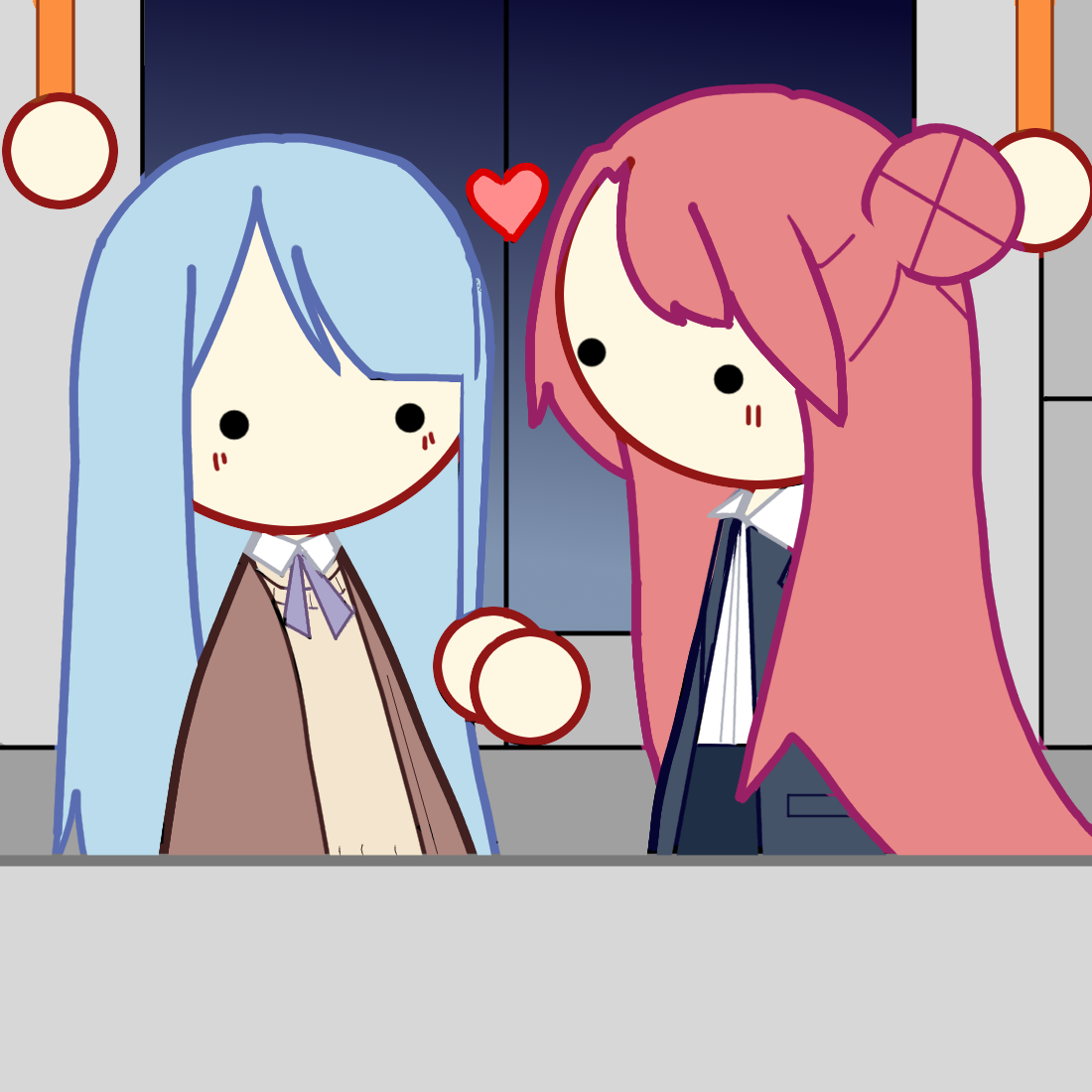 Blue and Pink holding hands