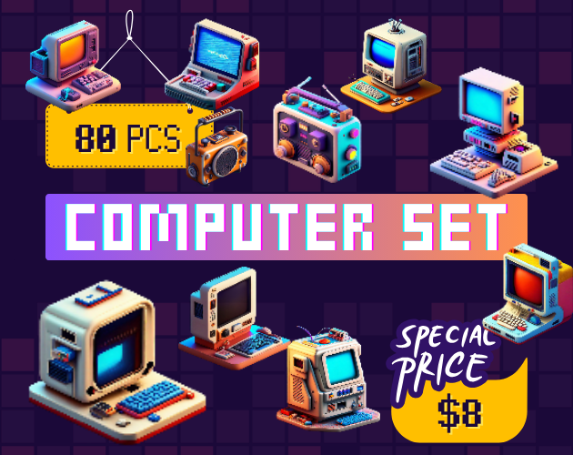 Futuristic Computer, Television, Radio Pack - 2.5D Isometric Assets