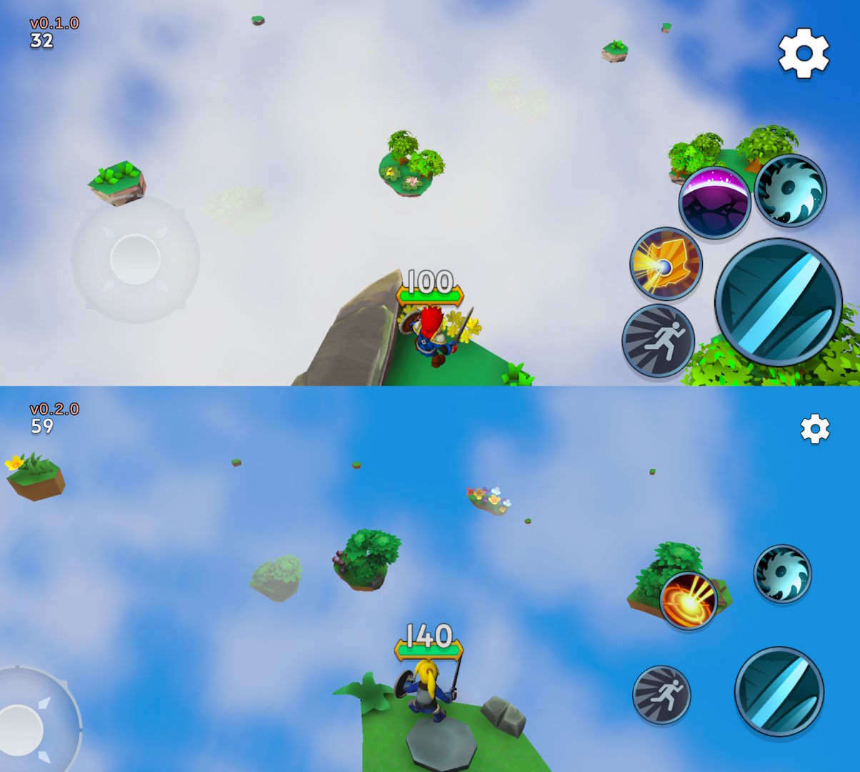 Comparison outlook to other flying islands, old version top, new version bottom