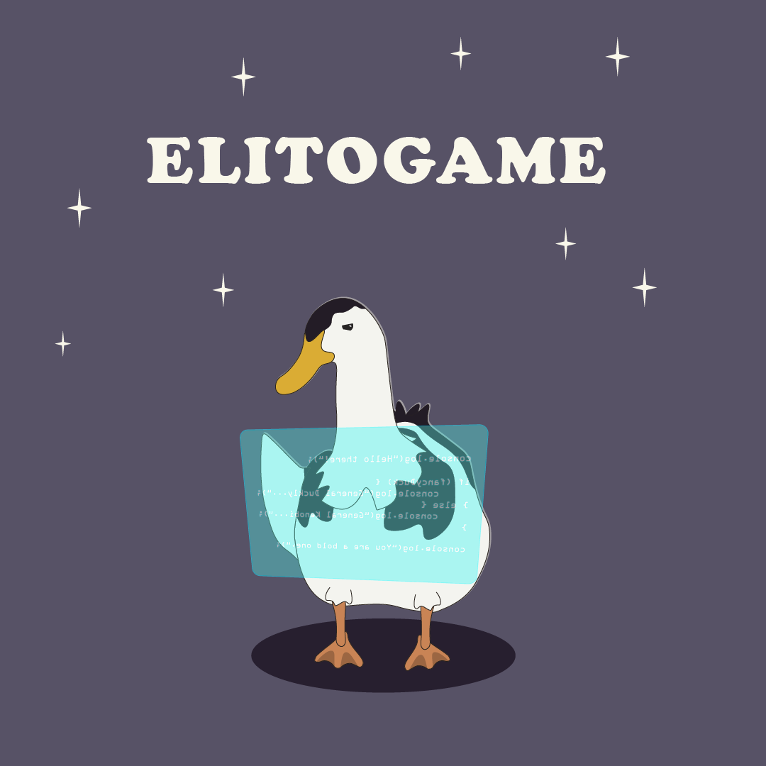 Our Development Genius ElitoGame as a black and white duck with a futuristic tablet