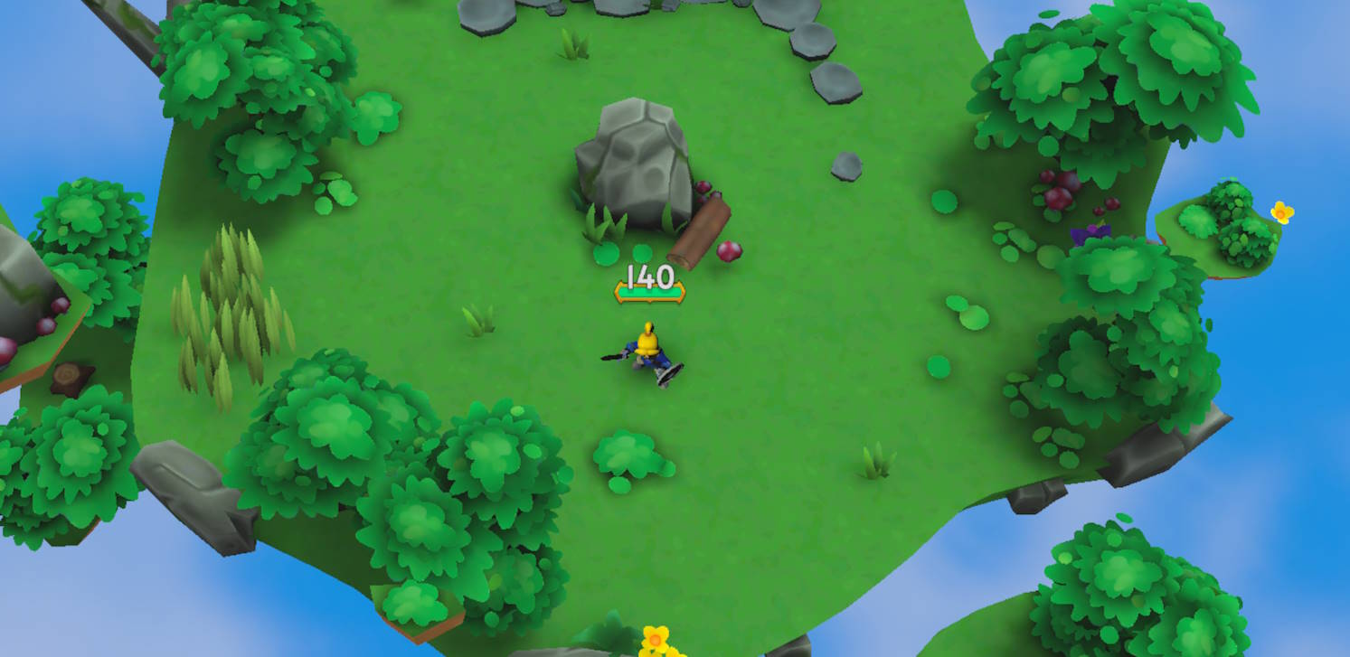 Player next to stone on floating island