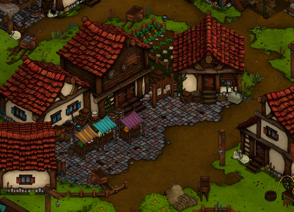 environment and lot of objects, houses, plants by Moraan