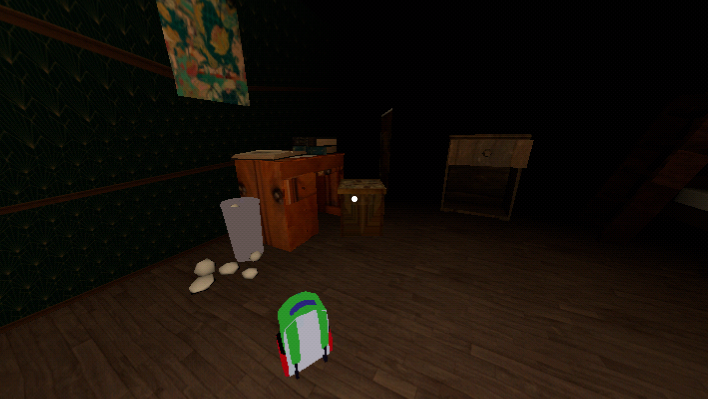 dark picture of the siblings’ room with new props like books and trash