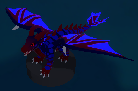 A blue and red dragon with glowing wings.