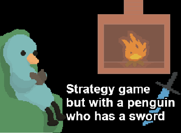 Strategy game but with a penguin who has a sword