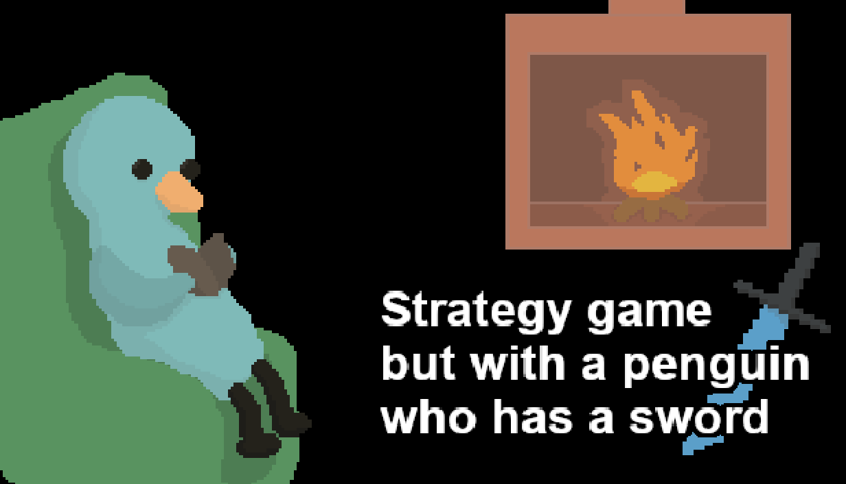 Strategy game but with a penguin who has a sword
