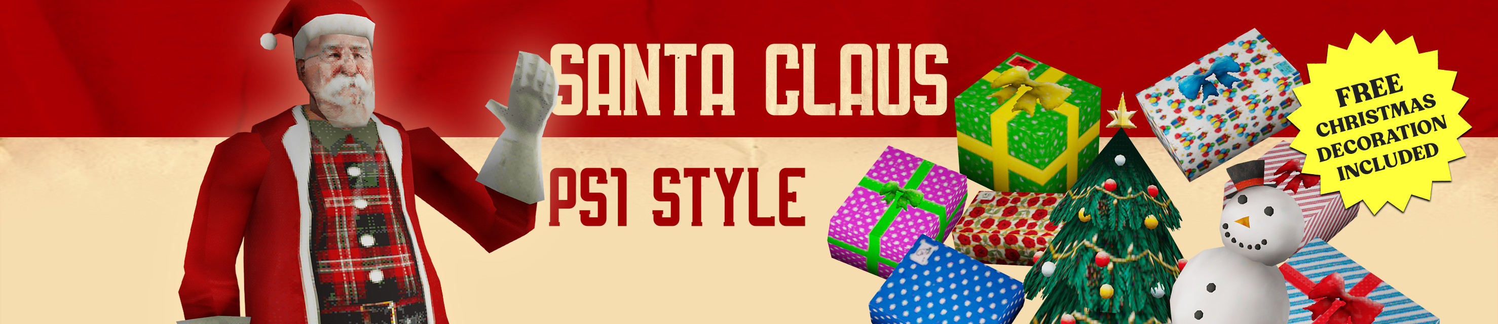 Santa Claus PS1-Style + Free Christmas Decoration | Asset