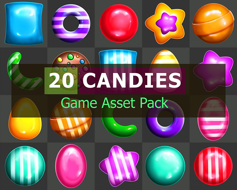 Set of 20 Candies game asset pack (png)
