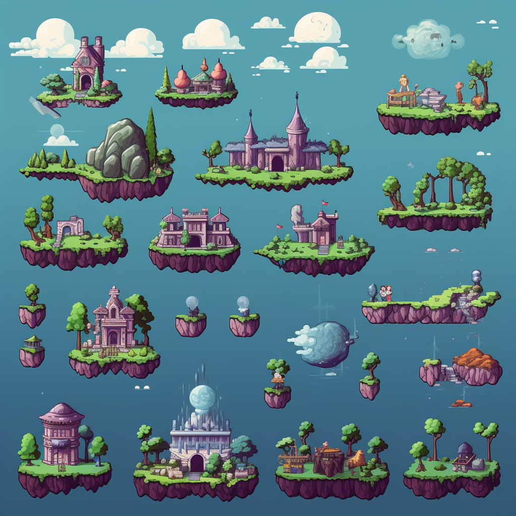 OVER 300+ Future houses island sky 2D Assets by Flora