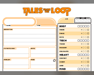 Tales from the Loop - Custom Char-Sheet   - Custom character sheet for Tales from the Loop 