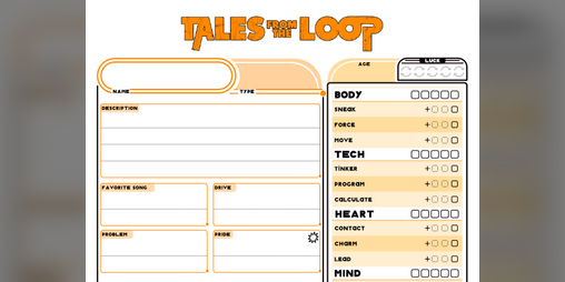 Cover image for Tales from the Loop - Custom Char-Sheet