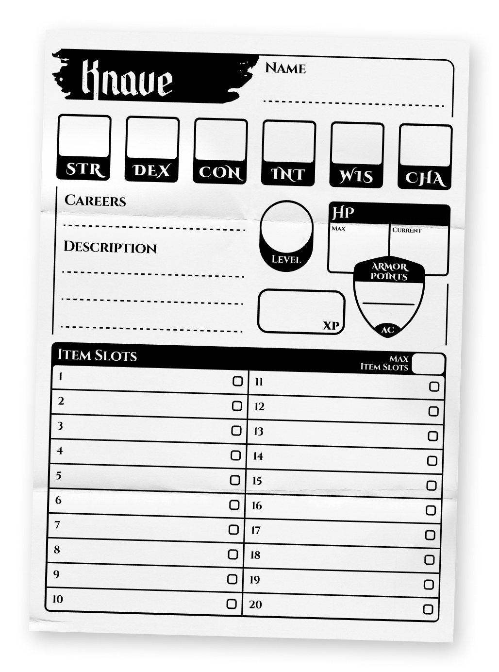 Knave 2e character sheet