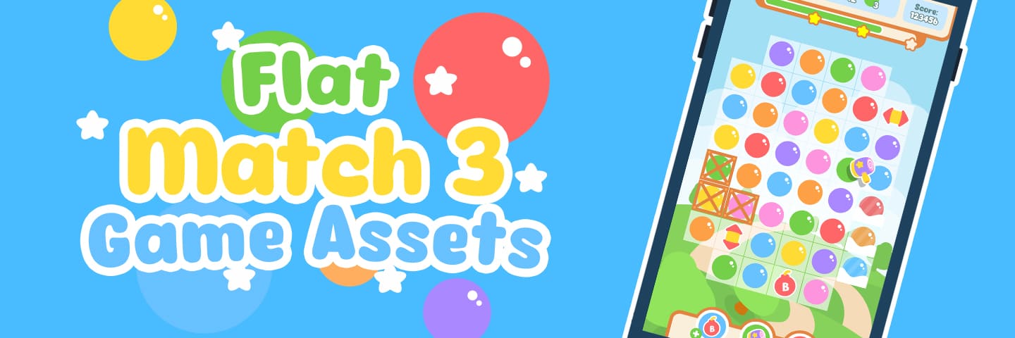 Flat Match 3 Game Assets + GUI