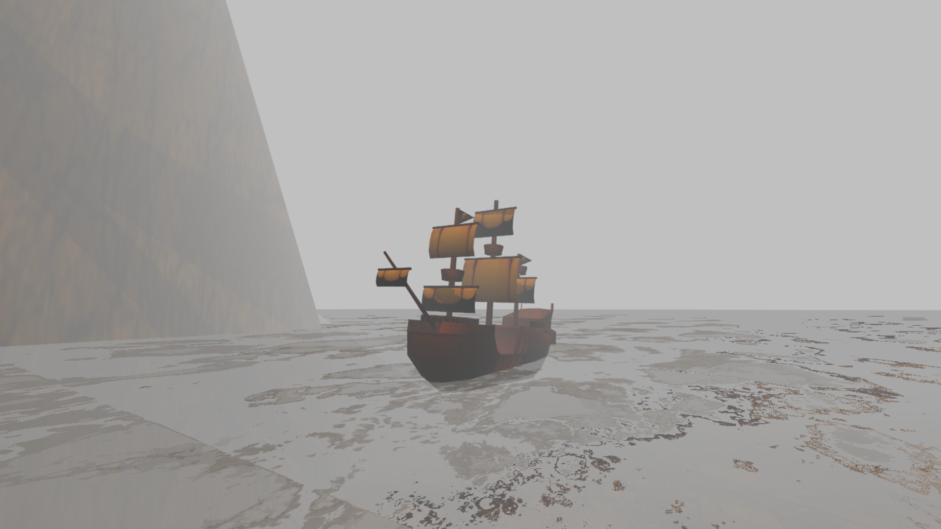 Pirate ship in fog