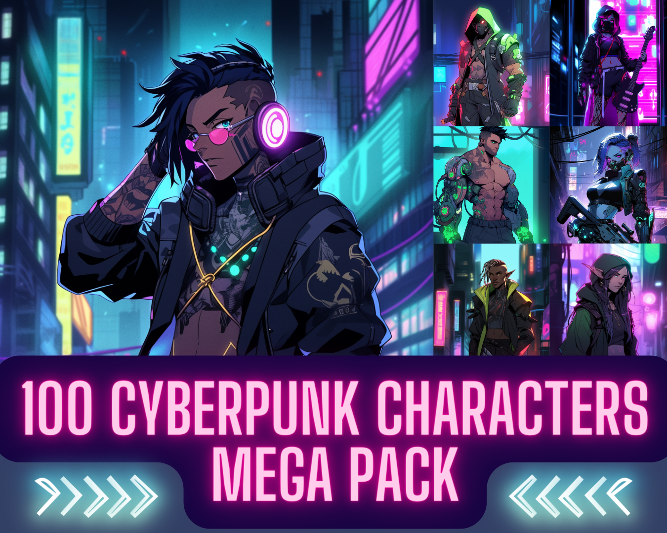 100 Cyberpunk Characters for DnD and Game Art by BattleInkMaps