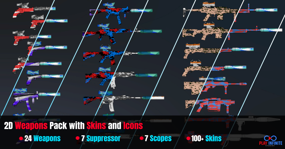 2D Weapons Pack With Skins and Icons