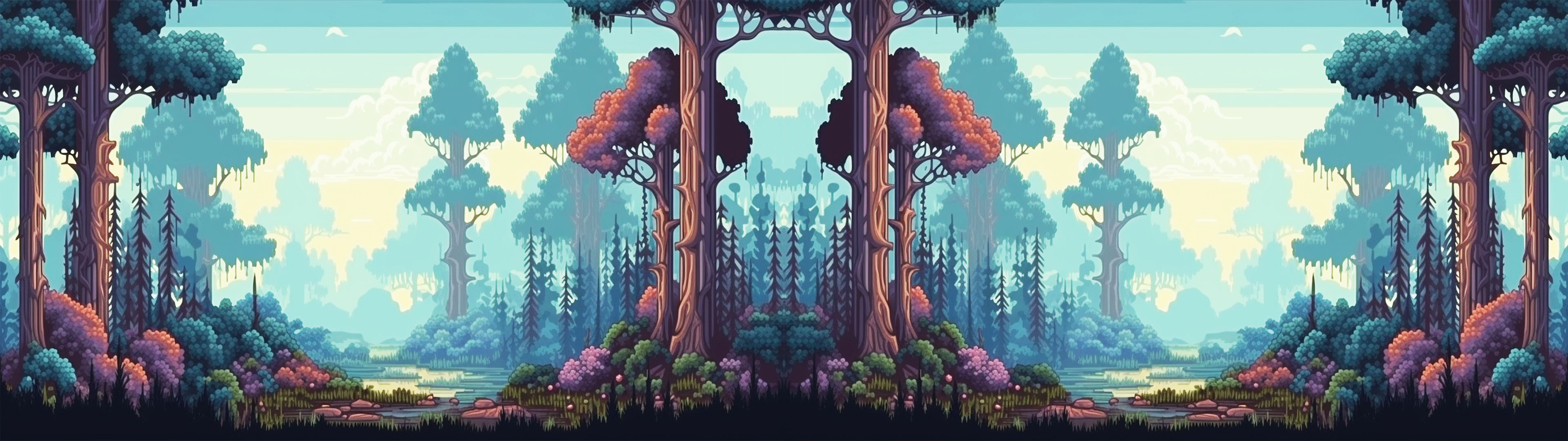 Magical Forest With Tall Trees Tile Background
