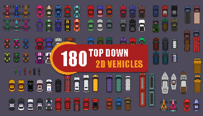2D Top Down 180 Pixel Art Vehicles