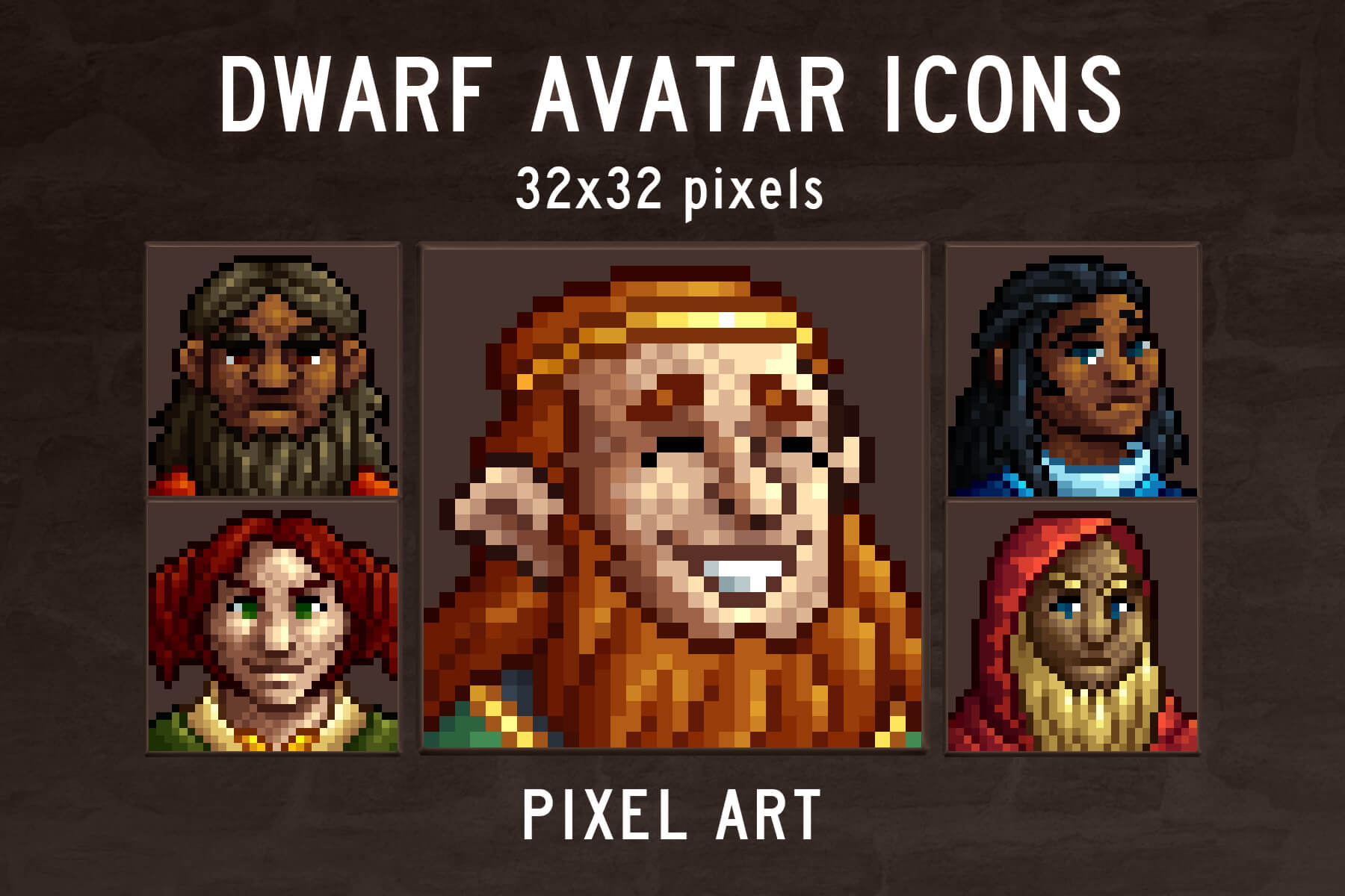 Dwarf Avatars 32×32 By Free Game Assets (GUI, Sprite, Tilesets)