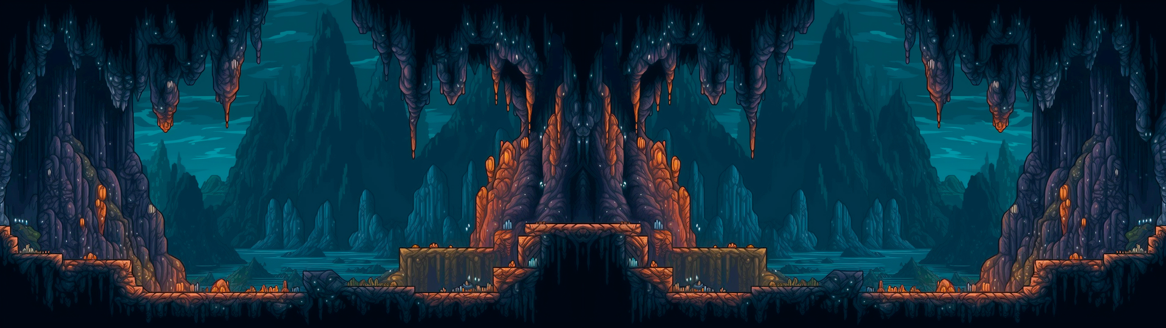 Dark Caverns Pixel Art Tiled Background