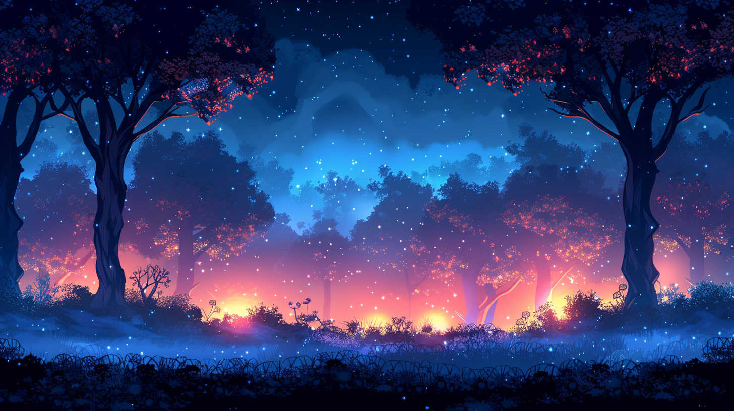 Luminous Midnight Bloom Fantasy Tiled Background Set