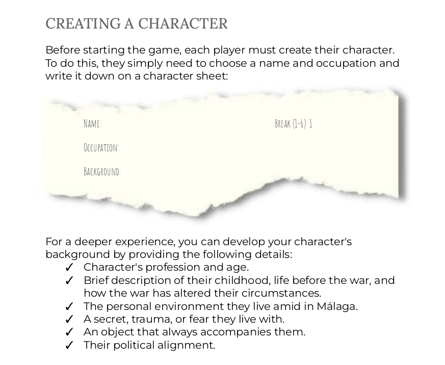Creating a character