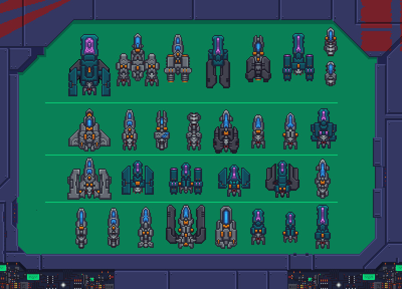 Pixel Art Spaceship Top Down Pack 02 by Zoser