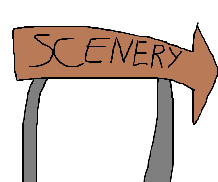 Sign with an arrow that has the word Scenery on it