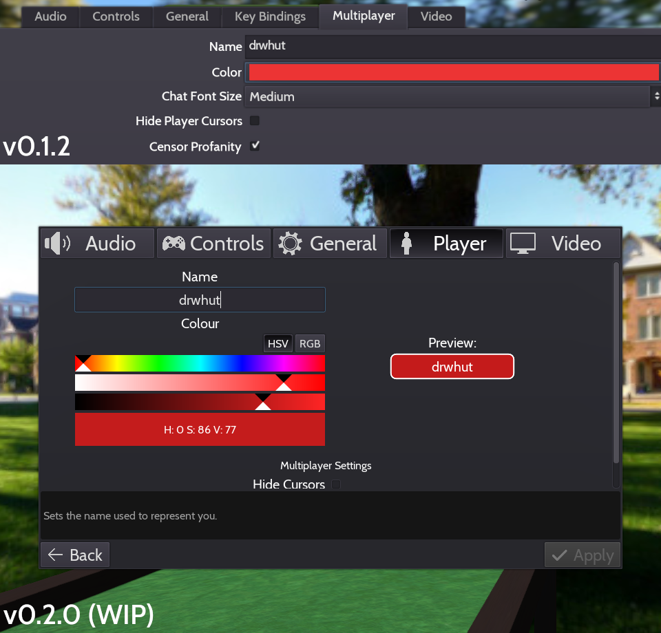 A comparison between the v0.1.2 player settings and the v0.2.0 ones.