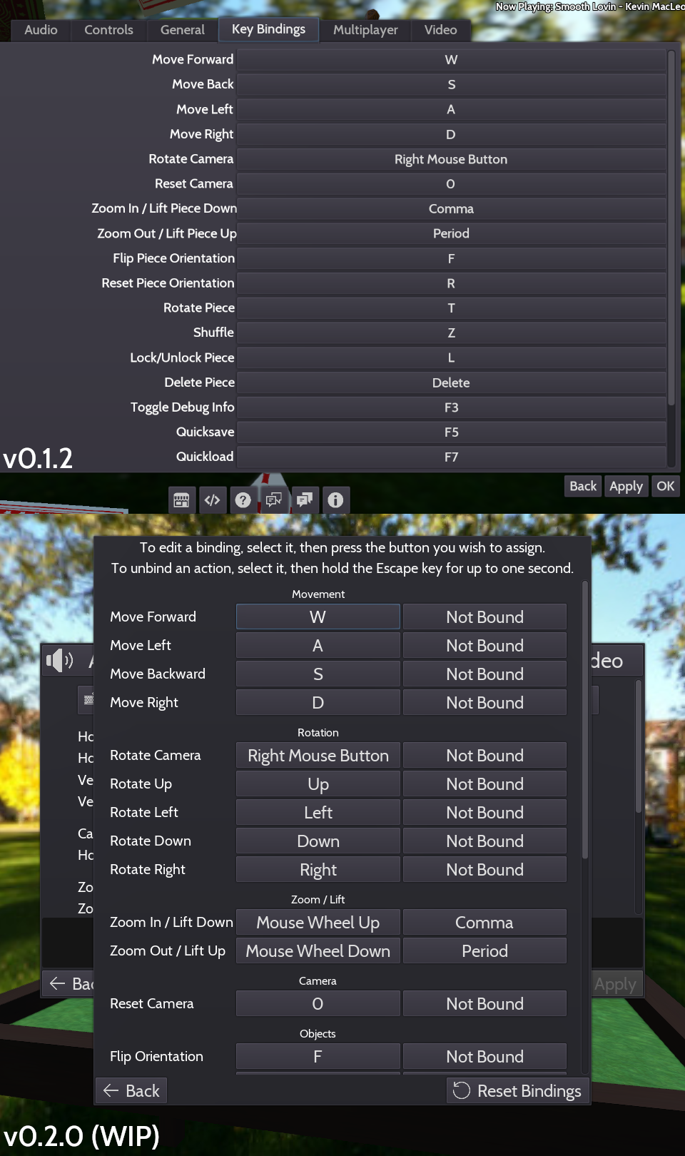 A comparison between the v0.1.2 key bindings menu and the v0.2.0 one.