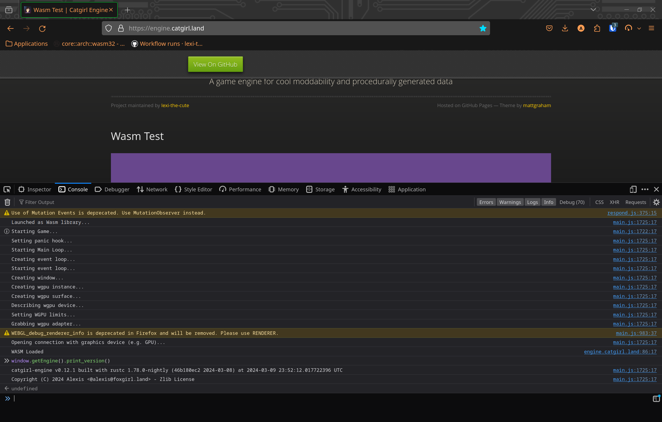 screenshot of web browser at https://engine.catgirl.land