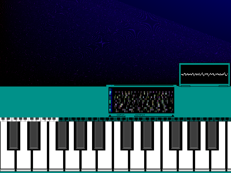 Addillator, with on-screen keys, a center display showing GPU calculations, and a flip-up display showing the final wave. The mini keys are a scrollbar, demonstrating the active view below!