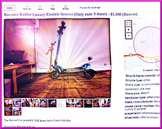Cover image for Rovoron Kullter Luxury Electric Scooter (Only rode 5 times) - $1,100 (Denver)
