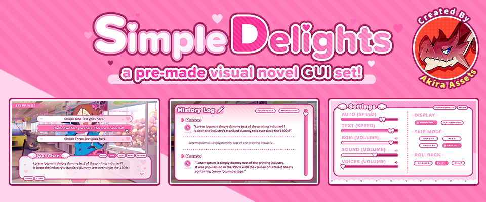 Simple Delights: a pre-made visual novel GUI set
